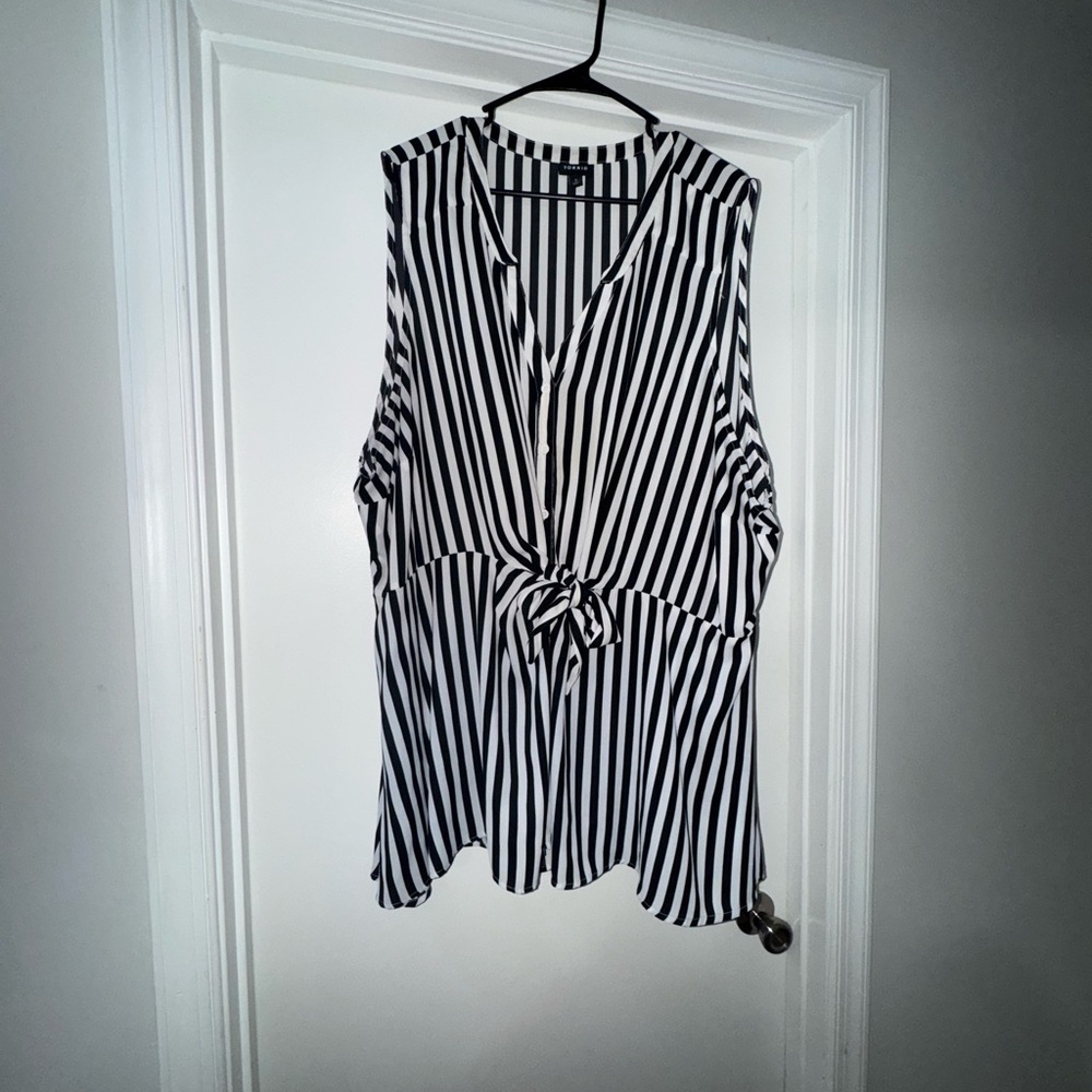 Torrid Black and White Striped Tie-Front Blouse